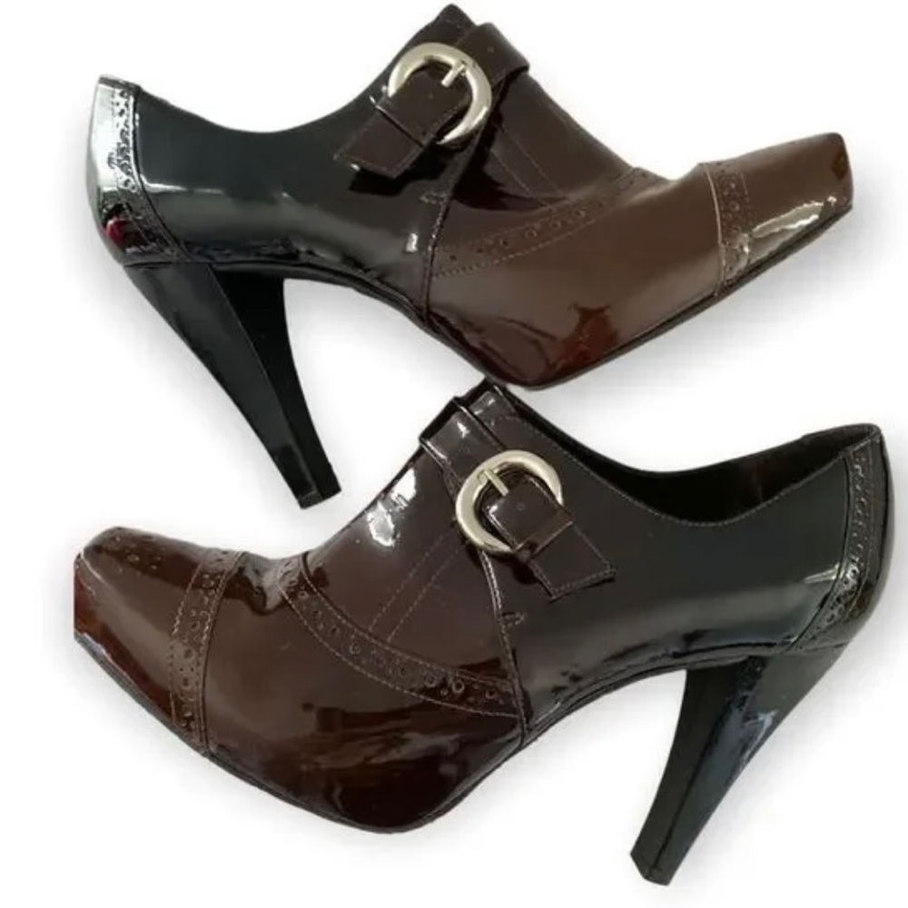 New Antonio Milano “STORMY” Patent Leather Ombré Blucher Buckled Heels